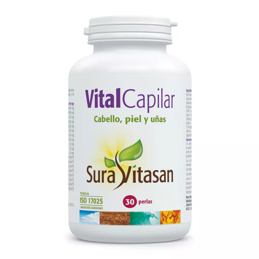 Envase de Vital Capilar fórmula para cabello y uñas Sura Vitasan