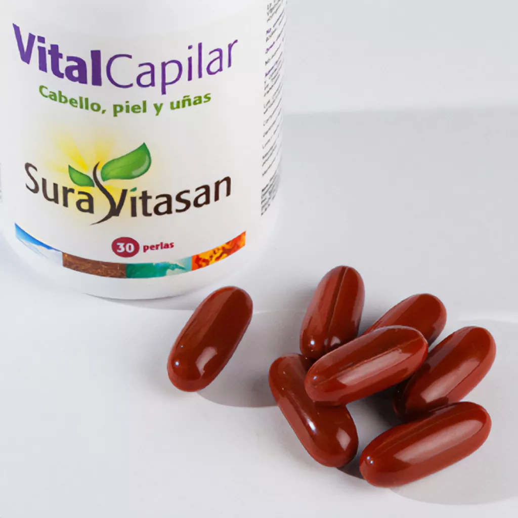 Envase de Vital Capilar fórmula para cabello y uñas Sura Vitasan