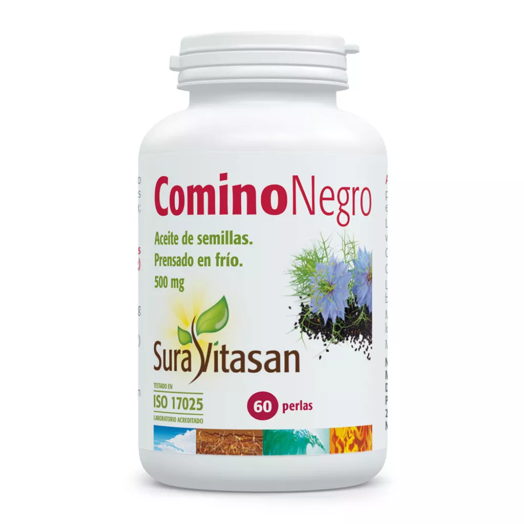Envase de aceite de comino negro Nigella sativa Sura Vitasan