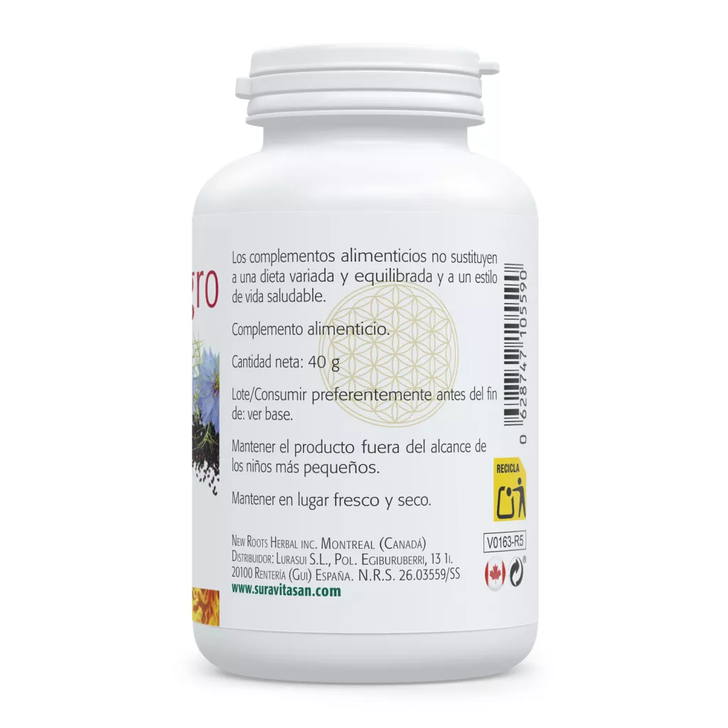 Envase de aceite de comino negro Nigella sativa Sura Vitasan