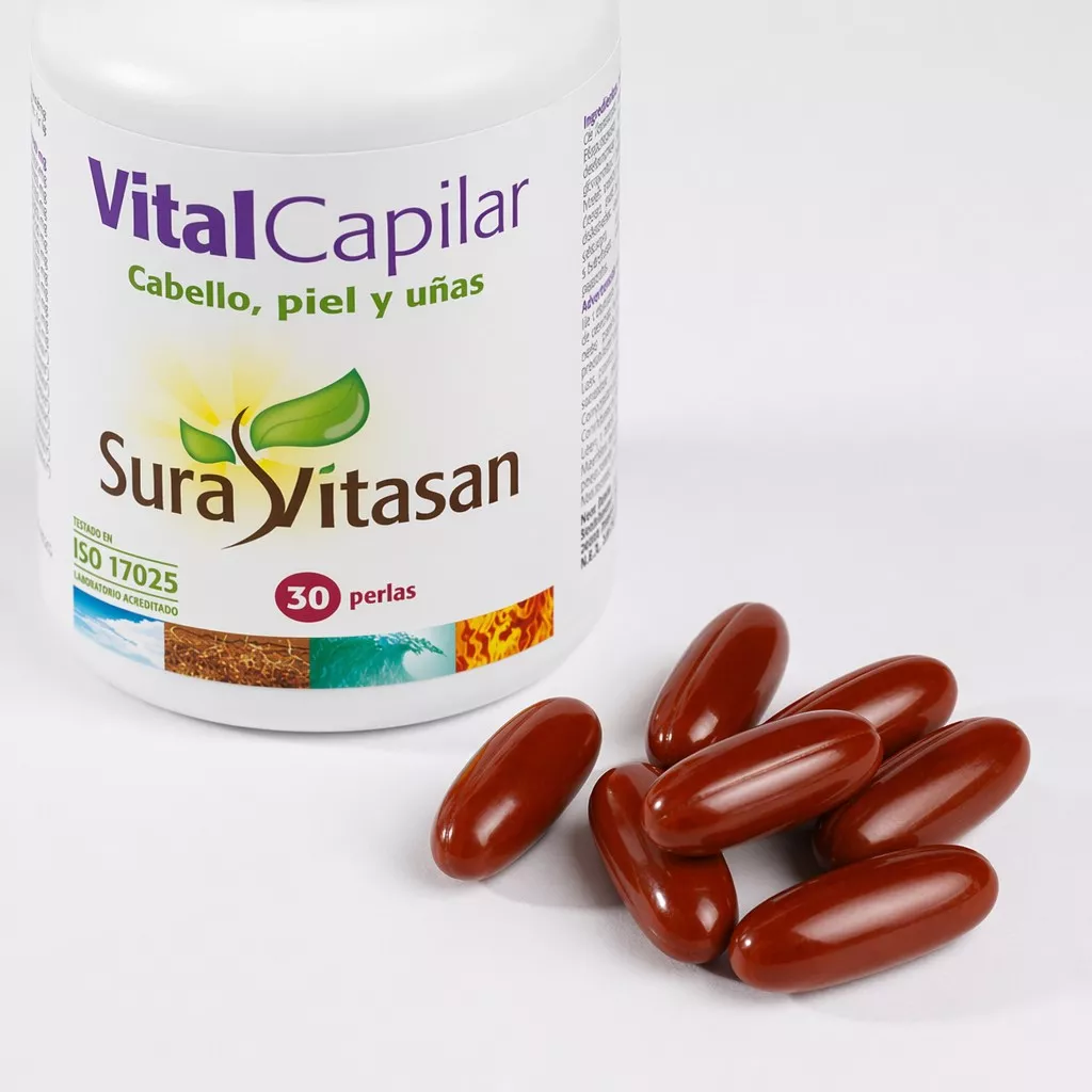 Envase de Vital Capilar fórmula para cabello y uñas Sura Vitasan
